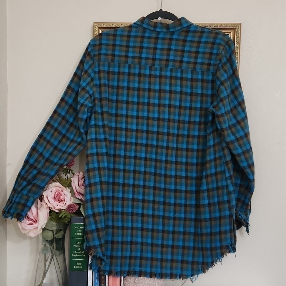 One 24 Rags Flannel Button Down Plaid Shirt Small Raw Hem Oversized Fall - Picture 10 of 12